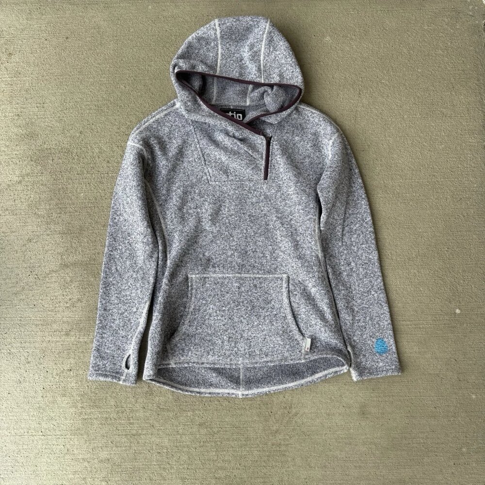 Stio Women’s Fleece Pullover Hoodie Small Gray Thumbholes Half Snap
